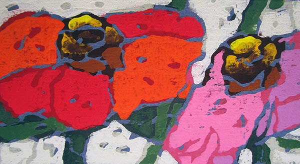 Rosen rot - lila;Farblinolschnitt, 200 Exemplare,;7,0 x 13,5 cm;160 - Galerie Wroblowski